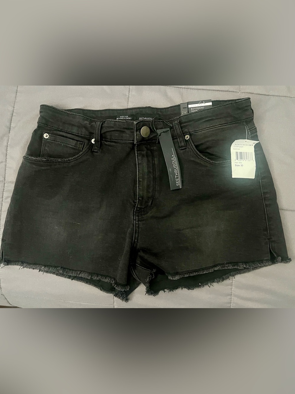 See Thru Soul Black Raw Hem Denim Shorts